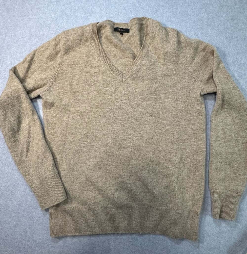 Quince 100% Cashmere V-Neck Sweater Tan Size S